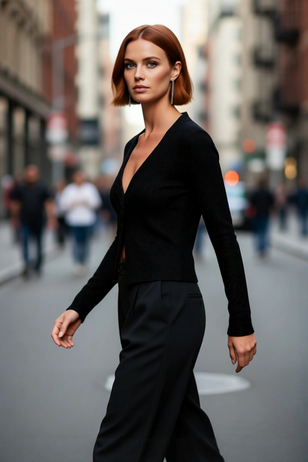 Kadın Fashion Forward Regular Kalıp Siyah Simli Triko Kazak Uzun Kollu V Yaka Modern Stil Sunar
