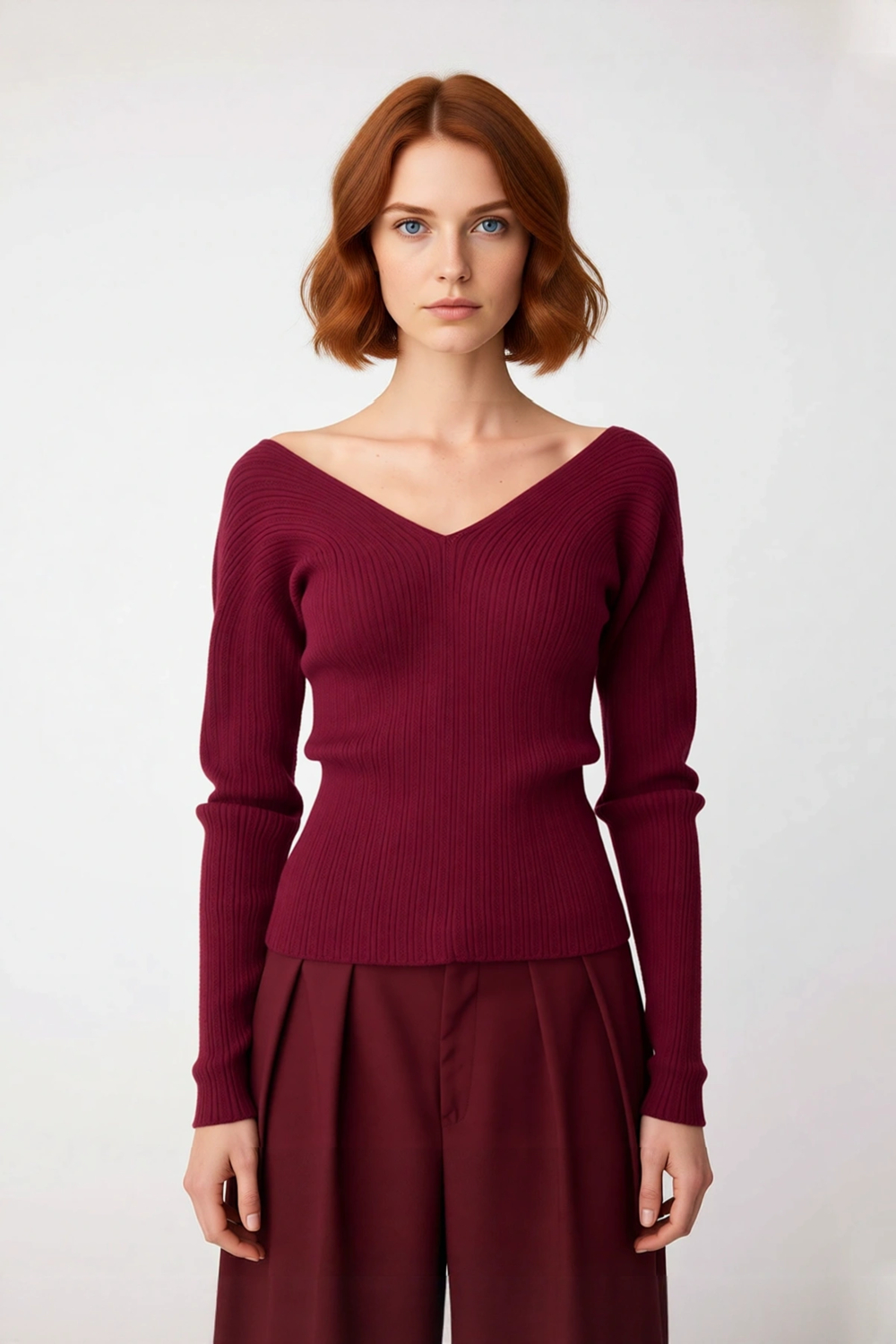 Kadın Casual Fitted Triko Kazak V Yaka Standart Kollu Ajurlu Detaylı İnce Yapısıyla Günlük Şıklık