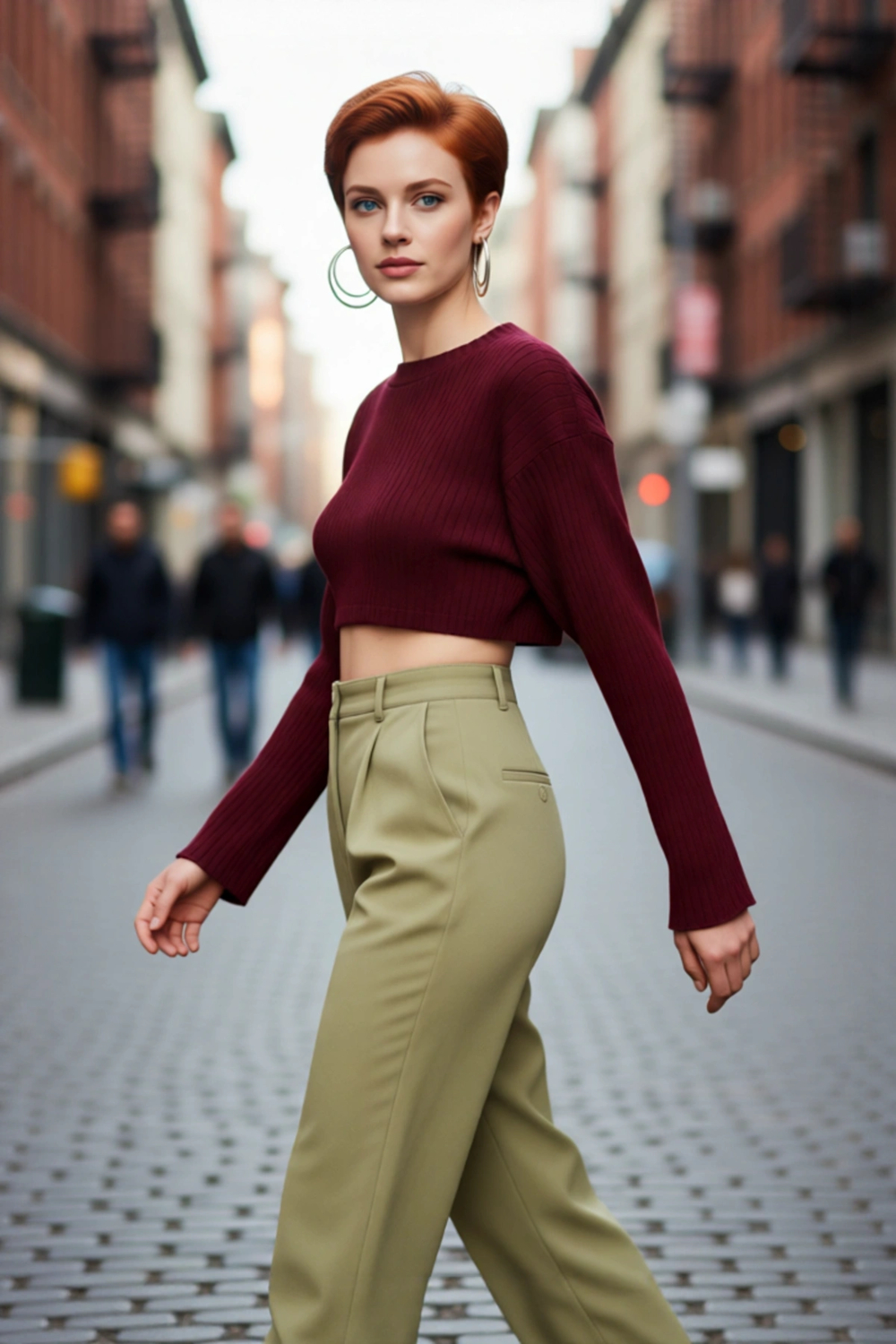 Kadın Düz Desen Regular Kalıp Triko Super Crop Bisiklet Yaka Uzun Kol Kazak Casual Tarz Kaliteli