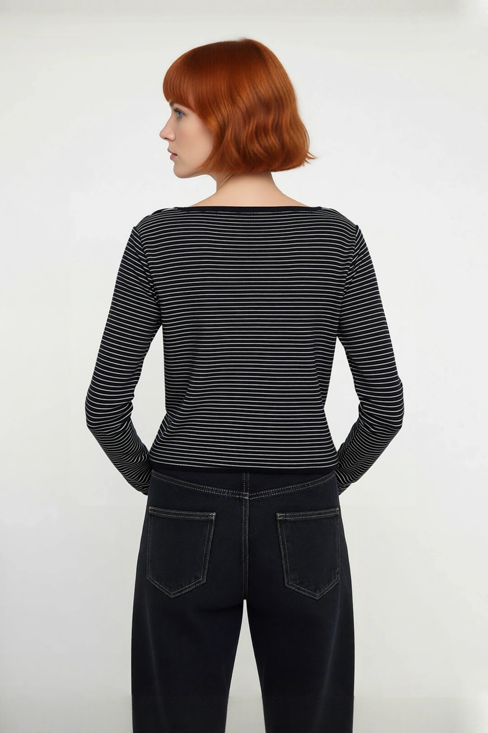 Kadın İnce Triko Çizgili Bisiklet Yaka Standart Kol Rahat Crop Hırka Casual Kullanım Kaliteli