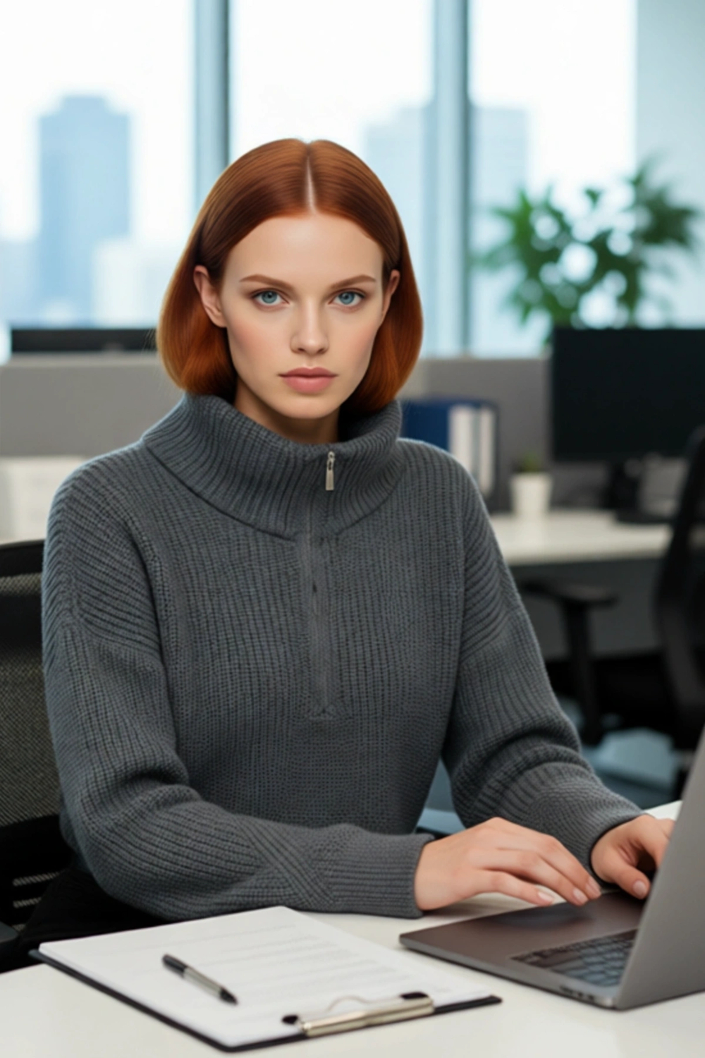 Kadın Basic Oversize Düşük Uzun Kollu Crop Fermuarlı Dik Yaka Triko Kazak Kışlık Rahat Stiller