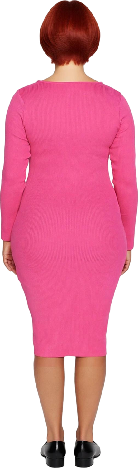 Kadınlar İçin Vücuda Oturan Midi Triko Elbise Uzun Kol Kare Yaka Bodycon Kesim Günlük Şıklık