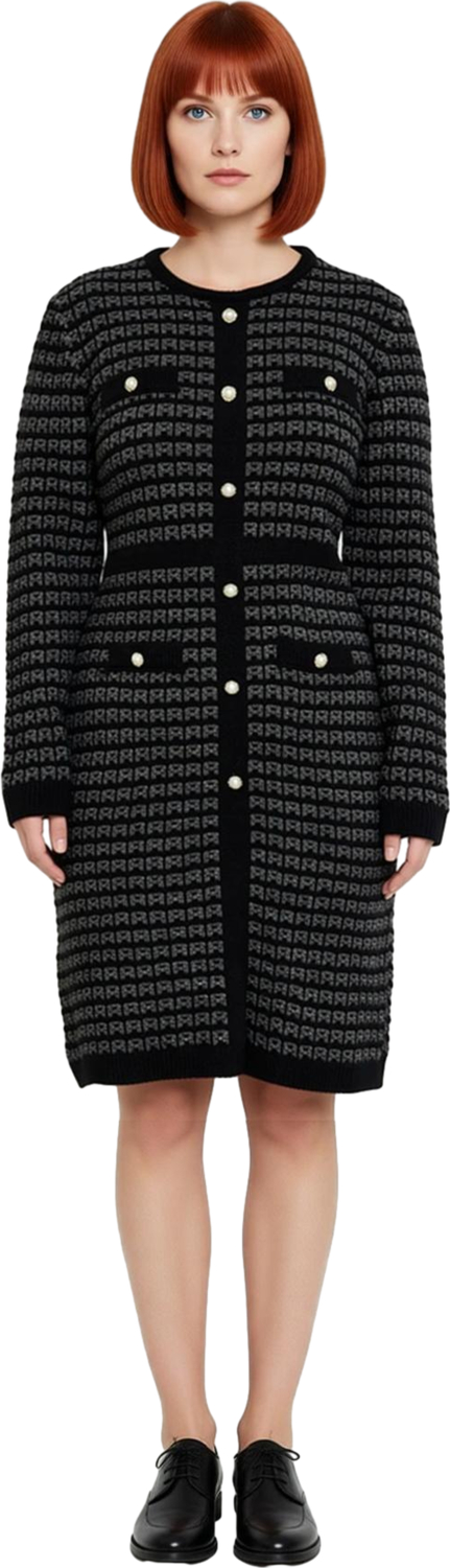 Kadın Bodycon Kesim Siyah Kareli Desen Triko Elbise Bisiklet Yaka Uzun Kollu Rahat Kış Şıklığı