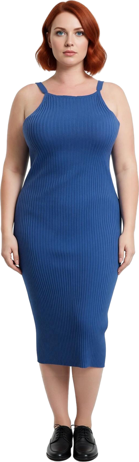 Kadınlar İçin Mavi Bodycon Fitilli Kolsuz Midi Elbise Rahatlığı Ve Şıklığı Bir Arada Sunuyor