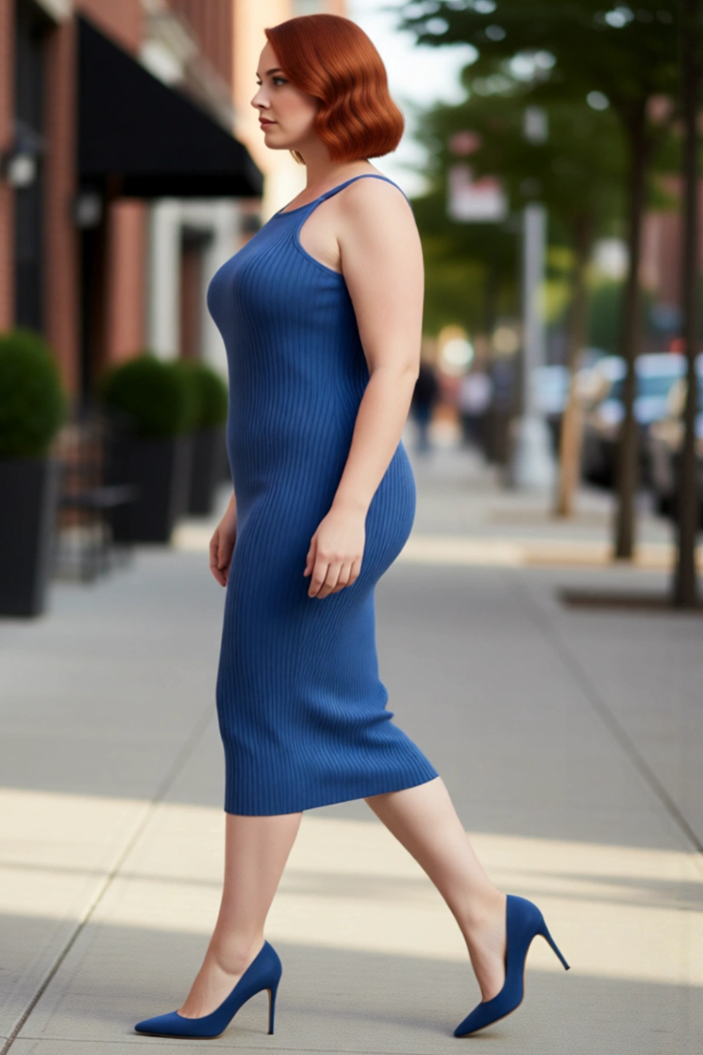 Kadınlar İçin Mavi Bodycon Fitilli Kolsuz Midi Elbise Rahatlığı Ve Şıklığı Bir Arada Sunuyor