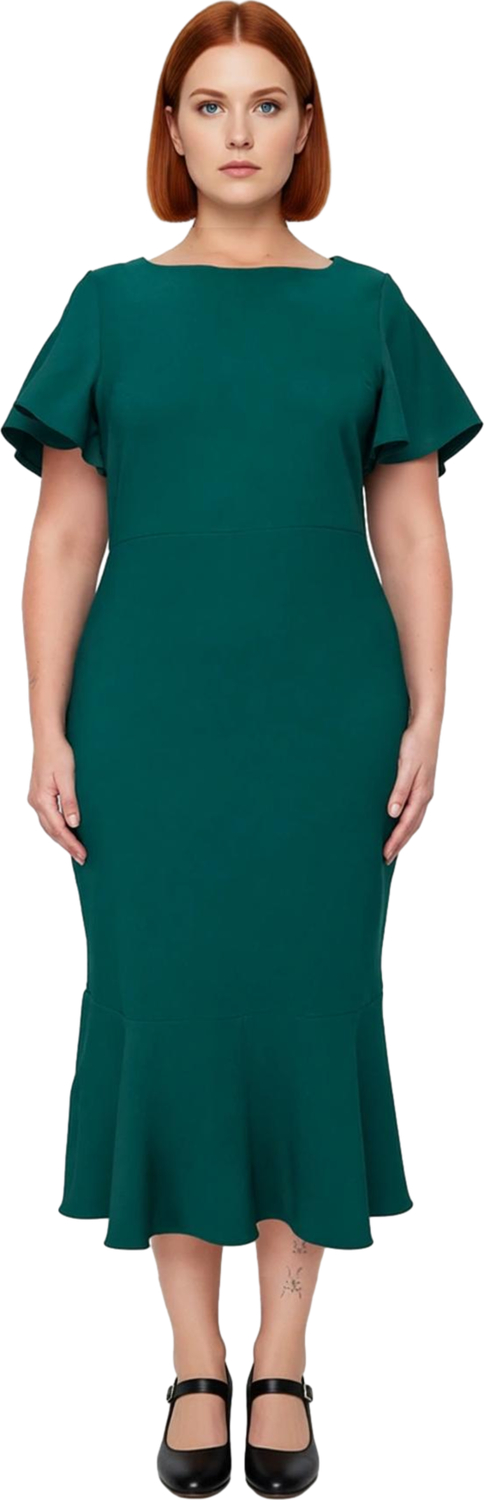 Kadın Büyük Beden Şık Midi Elbise Dokuma Kumaş Melek Kol Bodycon Kesim Özel Anlar İçin İdeal