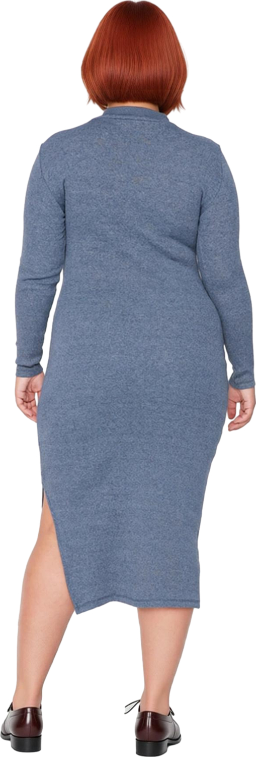 Kadın Şık Midi Boy Yırtmaçlı Örme Elbise Bodycon Kalıp Dik Yaka Uzun Kollu Kış İçin İdeal Kaliteli