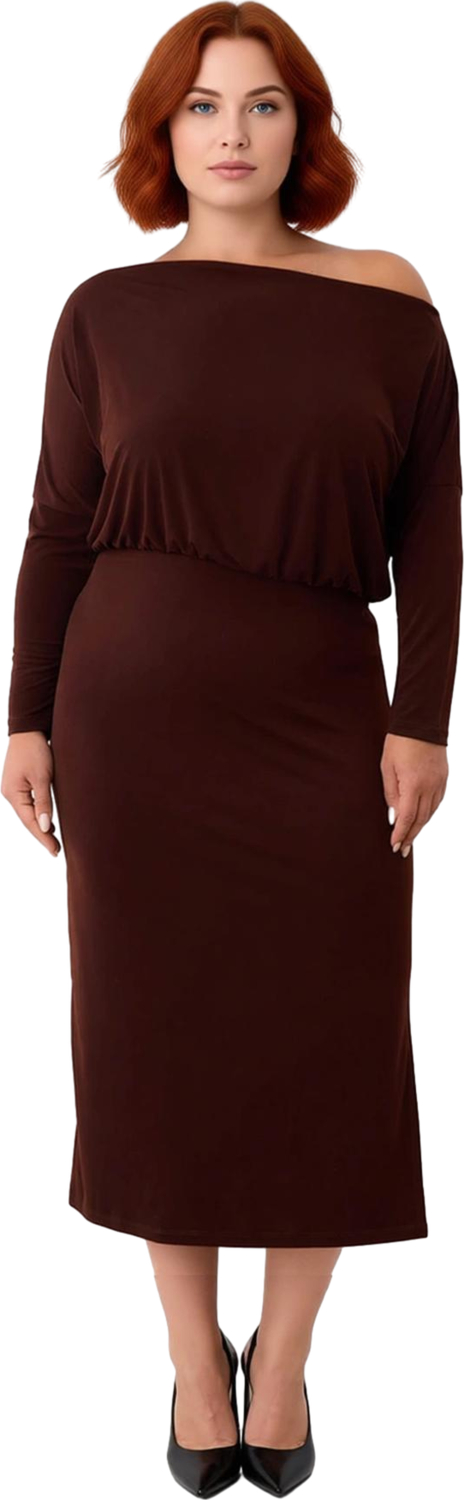 Modern Kadın Asimetrik Yaka Uzun Kollu Bodycon Midi Maxi Elbise Kış Günleri İçin Şık Ve Rahat Örme