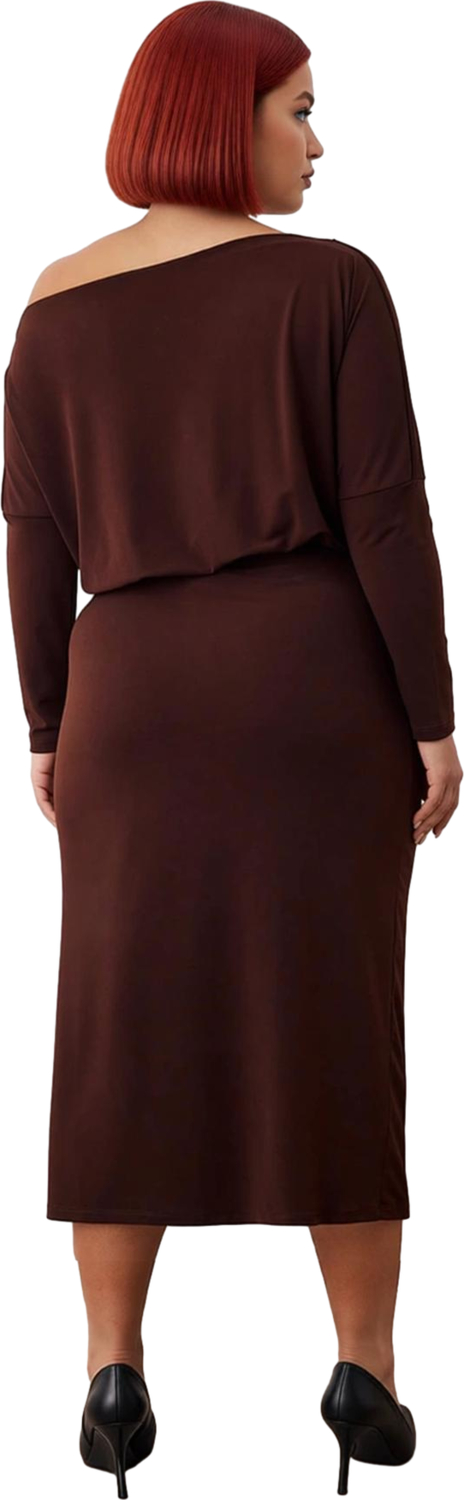 Modern Kadın Asimetrik Yaka Uzun Kollu Bodycon Midi Maxi Elbise Kış Günleri İçin Şık Ve Rahat Örme