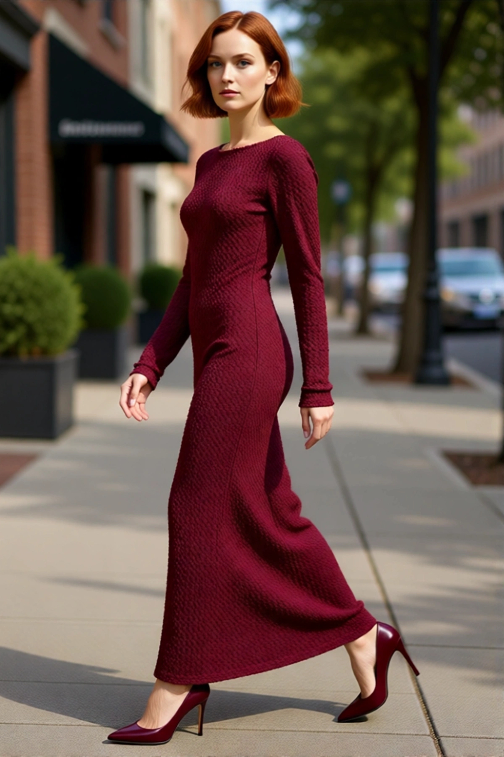 Kadın Örme Maxi Elbise Bodycon Kalıp Uzun Kollu Kayık Yaka Sırt Dekolteli Günlük Şık Giyim