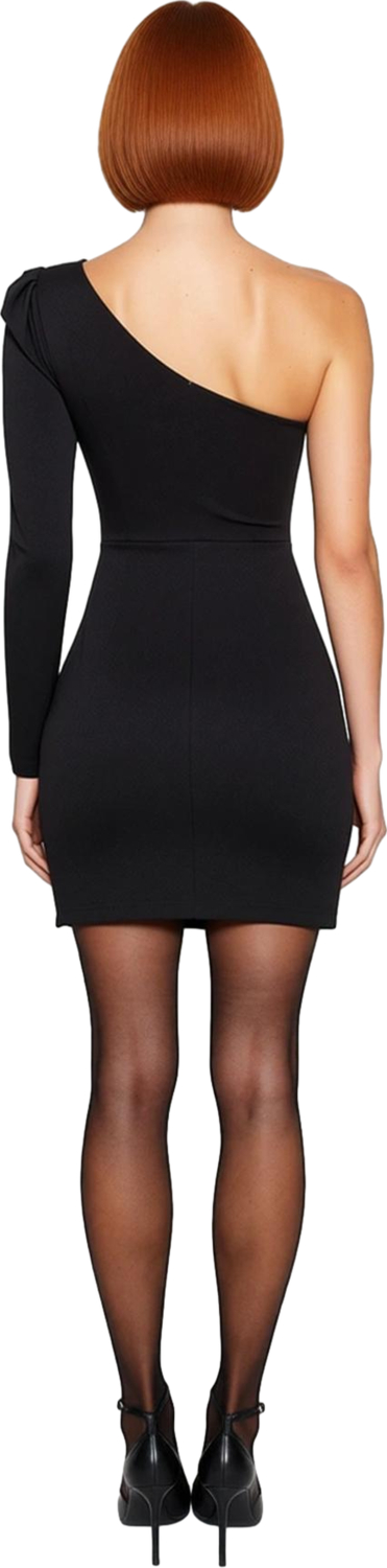 Kadın Bodycon Astarlı Asimetrik Yaka Tek Kol Uzun Mini Abiye Elbise Kış Organizasyonları İçin