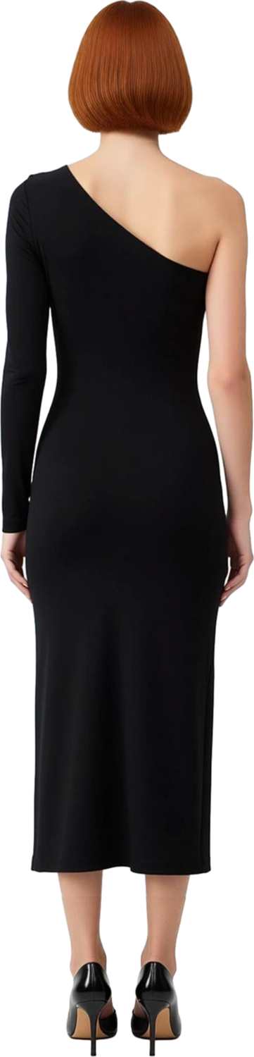 Kadın Şık Tek Omuz Asimetrik Yaka Uzun Kol Bodycon Örme Maxi Elbise Aksesuar Detaylı Astarlı