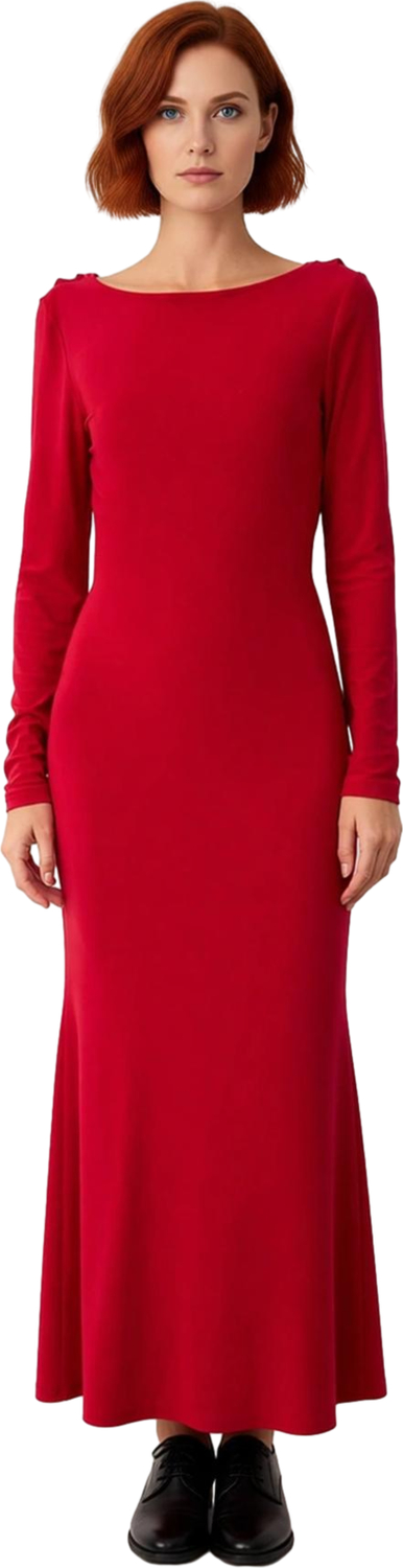 Kadınlara Özel Kayık Yaka Uzun Kol Bodycon Kesim Maxi Elbise Smart Mezuniyet ve Balo Şıklığı