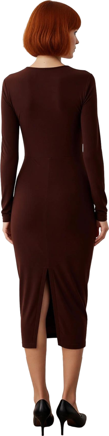 Kadın Fashion Forward Kahverengi Bodycone Uzun Kollu Sandy Örme Elbise Kokteyl Partiler İçin İdeal