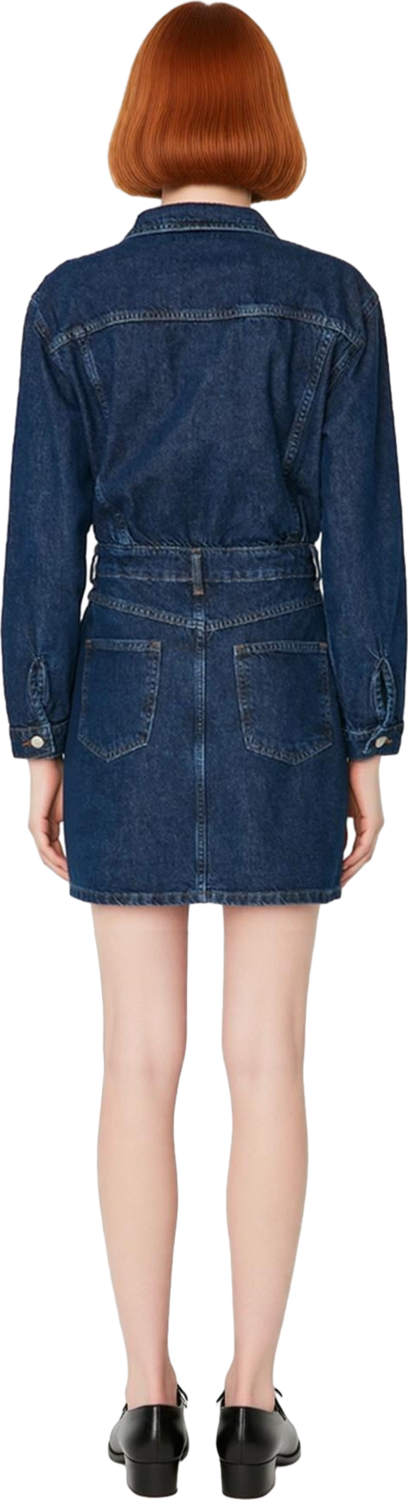 Kadın Uzun Kollu Denim Mini Elbise Gömlek Yaka Bodycon Kalıp Modern Günlük Şıklık İçin İdeal.