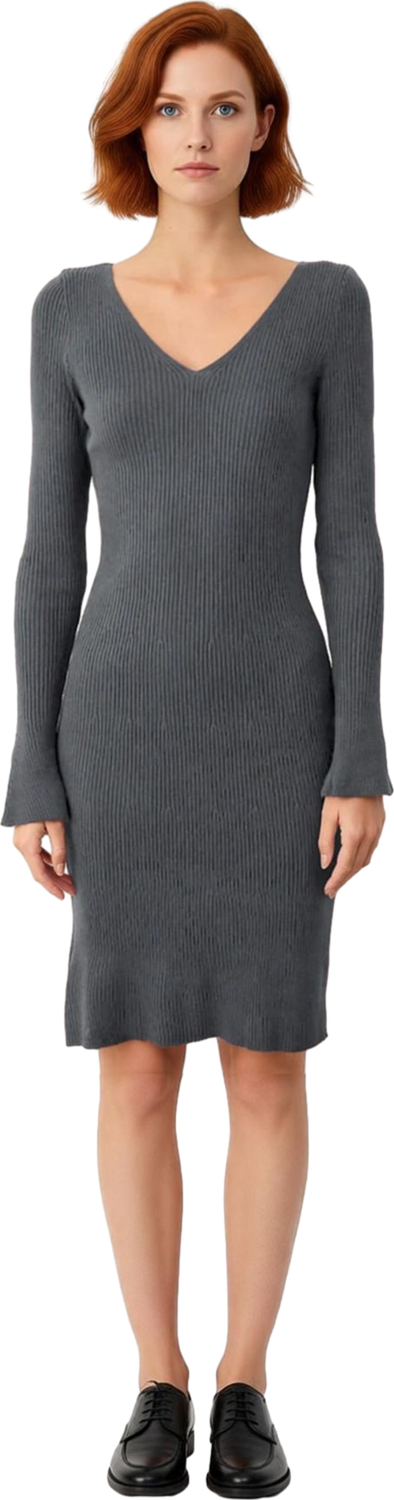 Kadın Uzun Kollu V Yaka Triko Bodycon Mini Elbise Şık Akrilik Kışlık Günlük Kombin İçin Harika Seçim