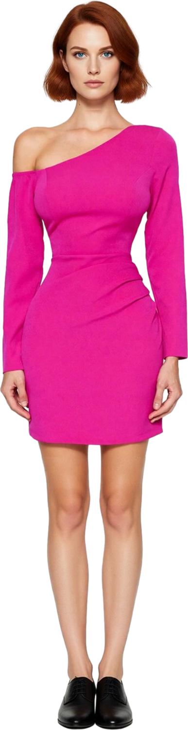 Modern Kadın Bodycon Kesim Asimetrik Yaka Uzun Kollu Kısa Elbise Özel Gece Davetleri İçin Kaliteli