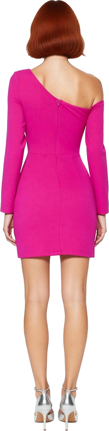 Modern Kadın Bodycon Kesim Asimetrik Yaka Uzun Kollu Kısa Elbise Özel Gece Davetleri İçin Kaliteli