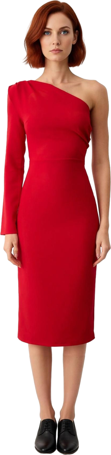 Kadın Tek Kol Uzun Kollu Bodycon Midi Asimetrik Yaka Dokuma Smart Kokteyl Elbisesi Stili Kaliteli