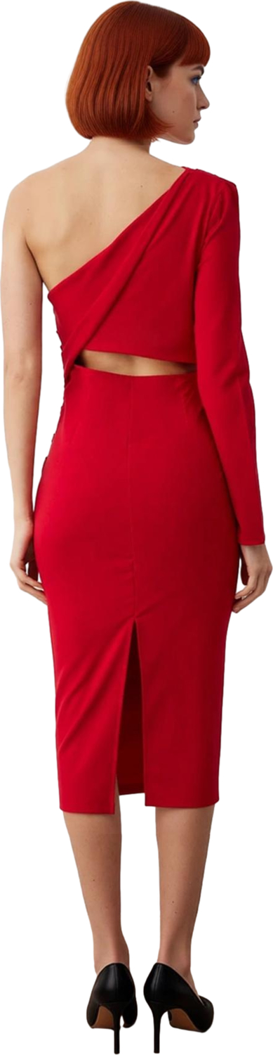 Kadın Tek Kol Uzun Kollu Bodycon Midi Asimetrik Yaka Dokuma Smart Kokteyl Elbisesi Stili Kaliteli