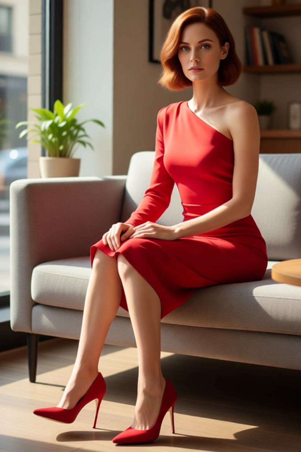 Kadın Tek Kol Uzun Kollu Bodycon Midi Asimetrik Yaka Dokuma Smart Kokteyl Elbisesi Stili Kaliteli