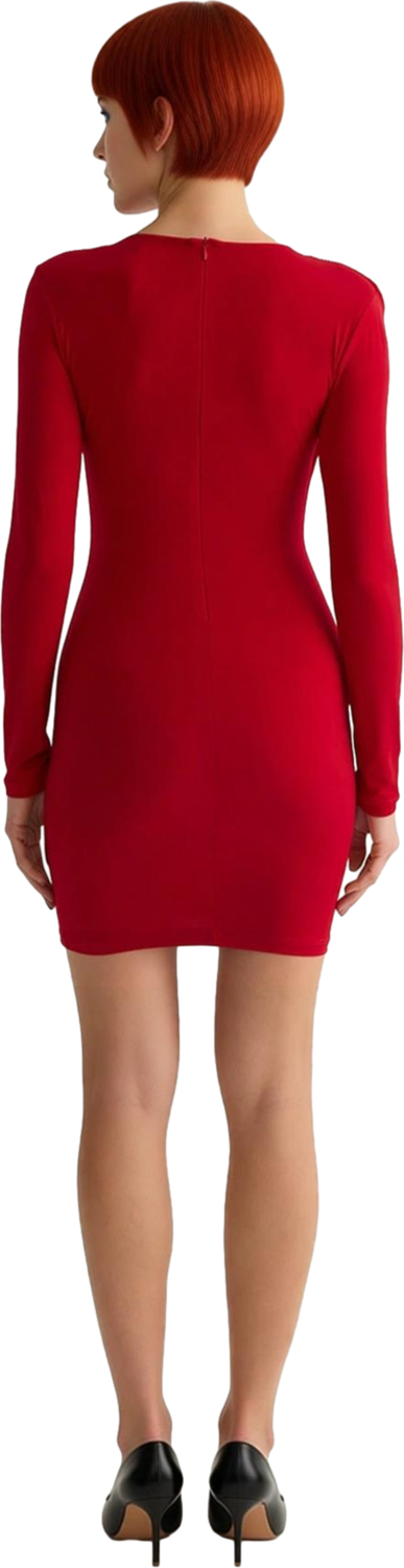 Kadın Şık V Yaka Uzun Kollu Bodycon Mini Elbise Vatkalı Detaylarıyla Özel Gece Davetleri İçin