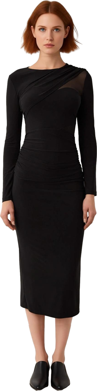 Kadınlar İçin Fashion Forward Örme Midi Elbise Bodycon Kalıp Uzun Kol Bisiklet Yaka Şık Kışlık