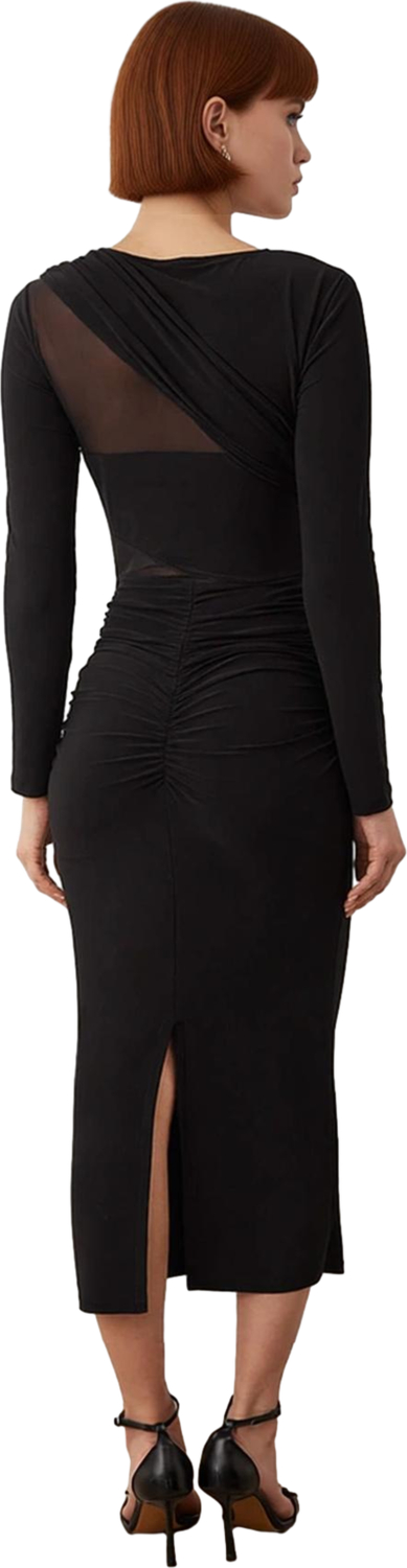 Kadınlar İçin Fashion Forward Örme Midi Elbise Bodycon Kalıp Uzun Kol Bisiklet Yaka Şık Kışlık