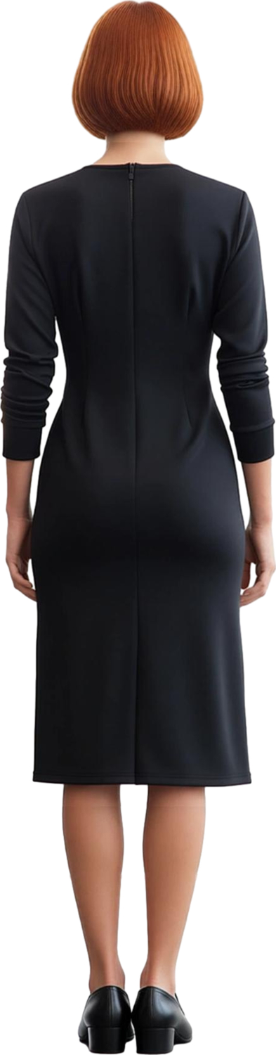 Kadınlar İçin Bodycon Kesim Polo Yaka Uzun Kollu Siyah Örme Midi Elbise Tam Fermuarlı Kaliteli