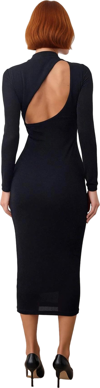 Kadın Uzun Kollu Bodycon Maxi Elbise Dik Yakasıyla Zarafet Sunar Mezuniyet Balo İçin İdeal Örme