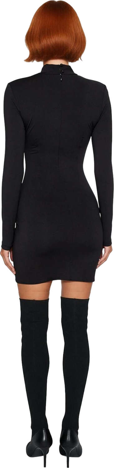 Kadın Örme Kumaş Dik Yaka Uzun Kol Bodycon Mini Elbise Özel Günler İçin Zarif Ve Modern Tercih