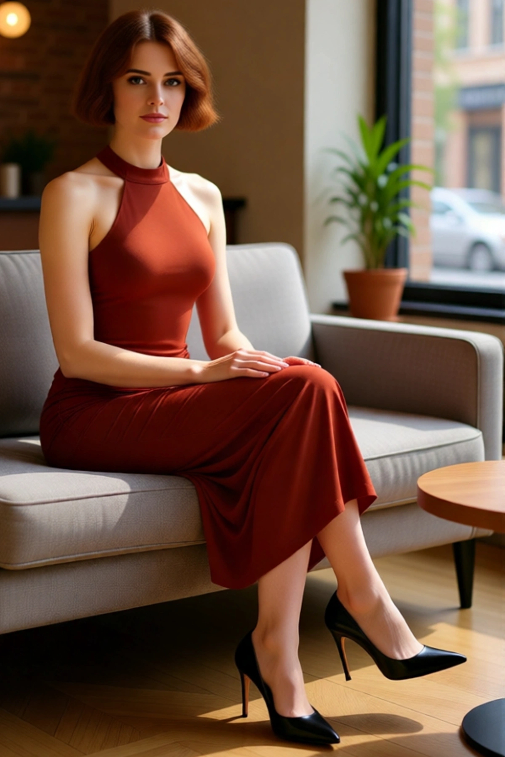 Kadın Kolsuz Bodycon Elbise Boyundan Bağlamalı Büzgülü Midi Kesim Örme Sandy Dokulu Şık Kaliteli