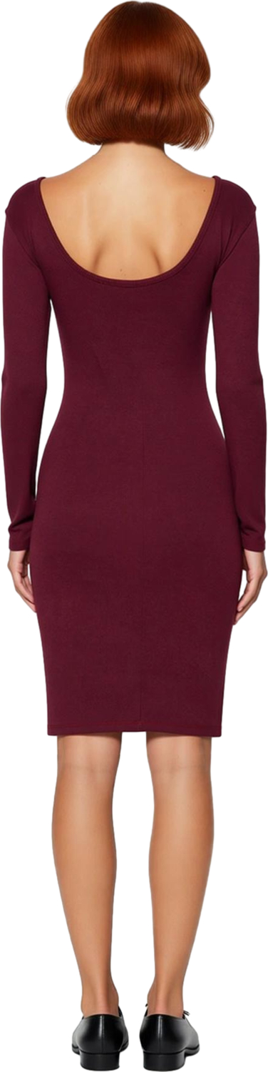 Kadın Bodycon Fitilli Örme Uzun Kollu Sırt Dekolteli Mini Elbise Kış Kombinleri İçin İdeal