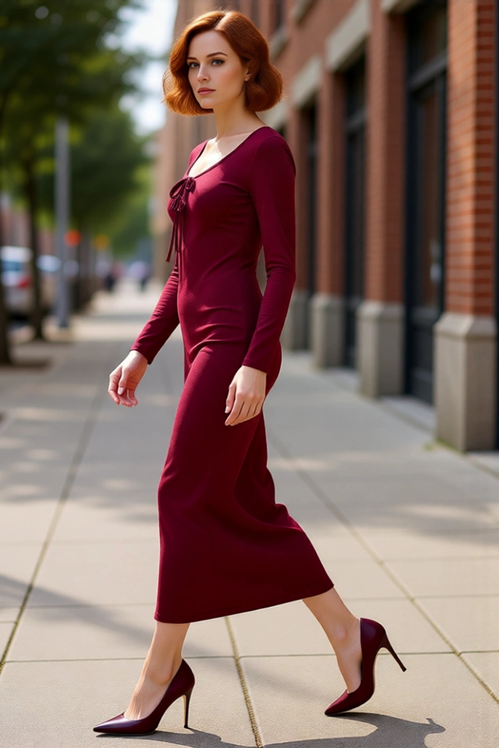Kadın Smart Kesim Havuz Yaka Bağlama Detaylı Uzun Kol Bodycon Örme Maxi Abiye Elbise Kaliteli