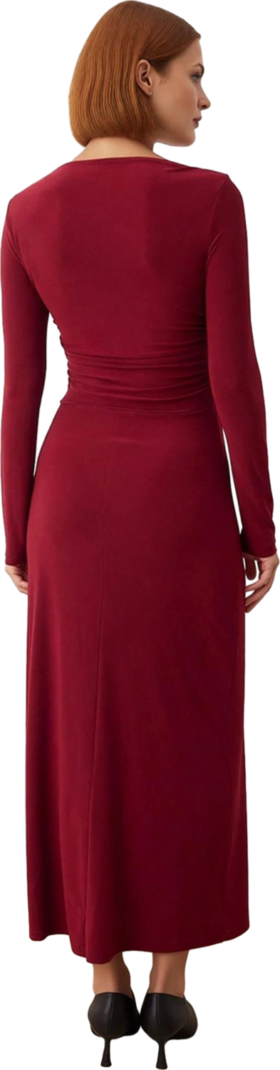 Kadın Midi Boy Kayık Yaka Bodycon Elbise Standart Kollu Büzgülü Düz Örme Kumaş Her Ortama Uygun