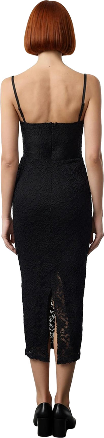 Kadın Şık Midi Elbise Astarlı Bodycon Kalıp Kalp Yaka Dantel Detaylı Özel Davetler İçin Kolsuz
