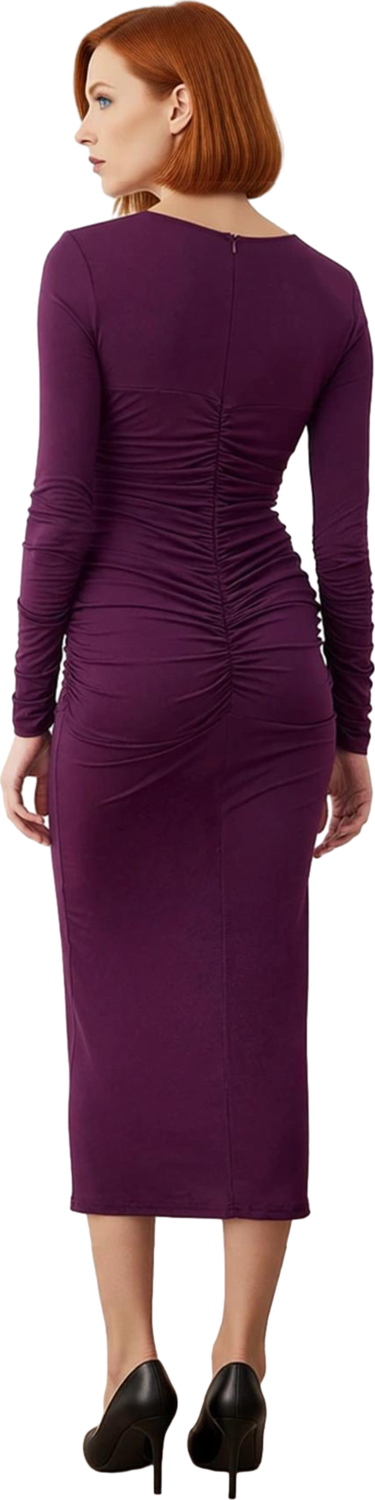 Kadın Fashion Forward Midi Elbise Bisiklet Yaka Uzun Kol Düz Bodycon Şık Gece Davetleri Kış