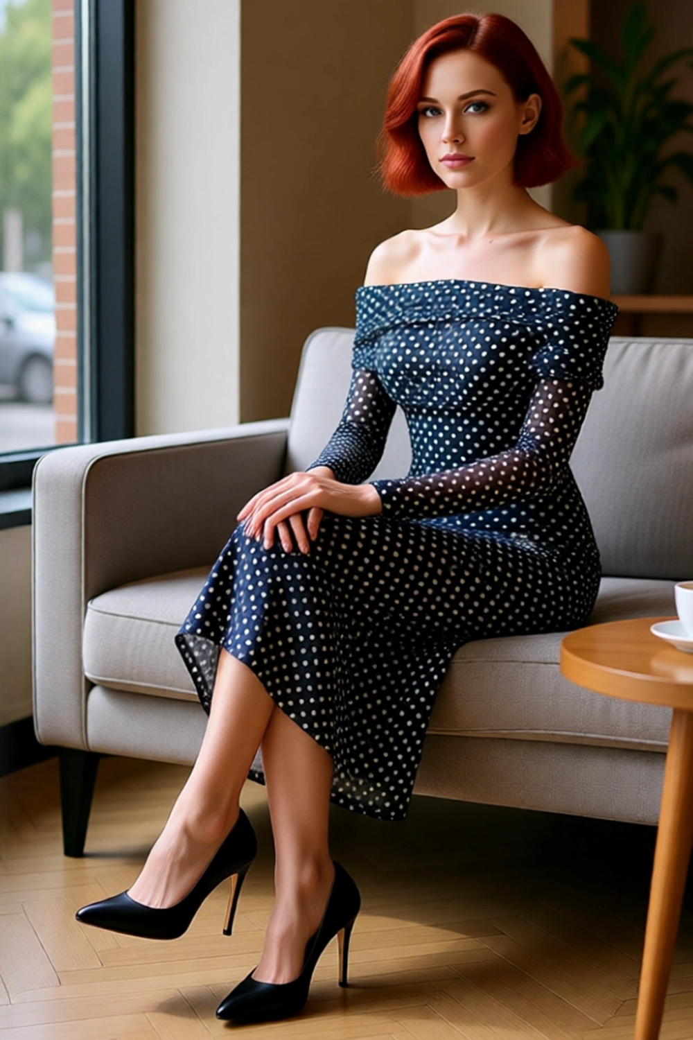 Kadın Fashion Forward Stilde Balık Siluet Uzun Kollu Puantiyeli Tül Abiye Elbise Kış Akşamları.
