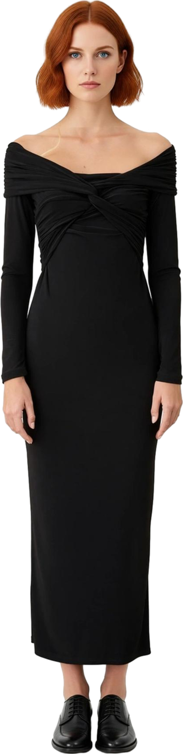 Kadın Fashion Forward Düz Desen Uzun Kollu Bodycon Örme Midi Elbise Özel Günlerin Vazgeçilmezi