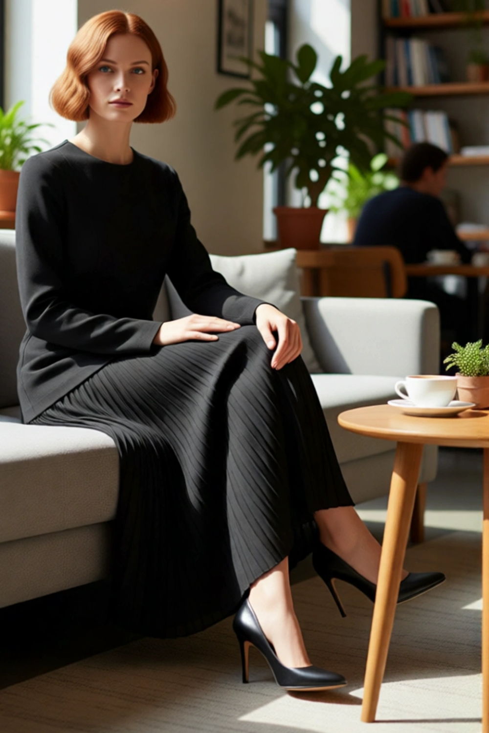 Kadın Fashion Forward Siyah Astarlı Shift Kalıp Elbise Maxi Boy Piliseli Etekli Kış Sezonu Zarafeti