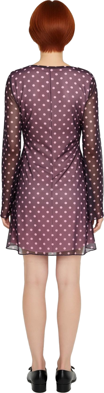Kadın Puantiyeli Tül Mini Elbise Bodycon Kalıp Kayık Yaka Uzun Kol Rahat Şık Günlük Stile Uygun