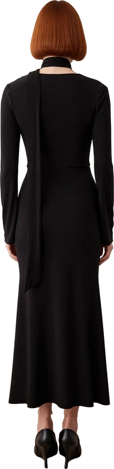 Kadın Fashion Forward Bodycon Kesim V Yaka Kuşak Detaylı Maxi Elbise Kış Şık Ortamlar İçin