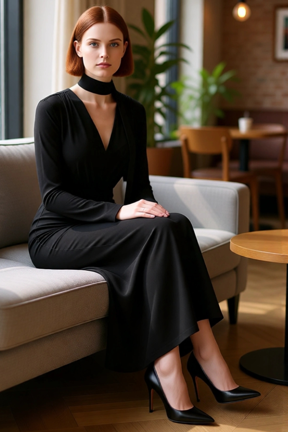 Kadın Fashion Forward Bodycon Kesim V Yaka Kuşak Detaylı Maxi Elbise Kış Şık Ortamlar İçin