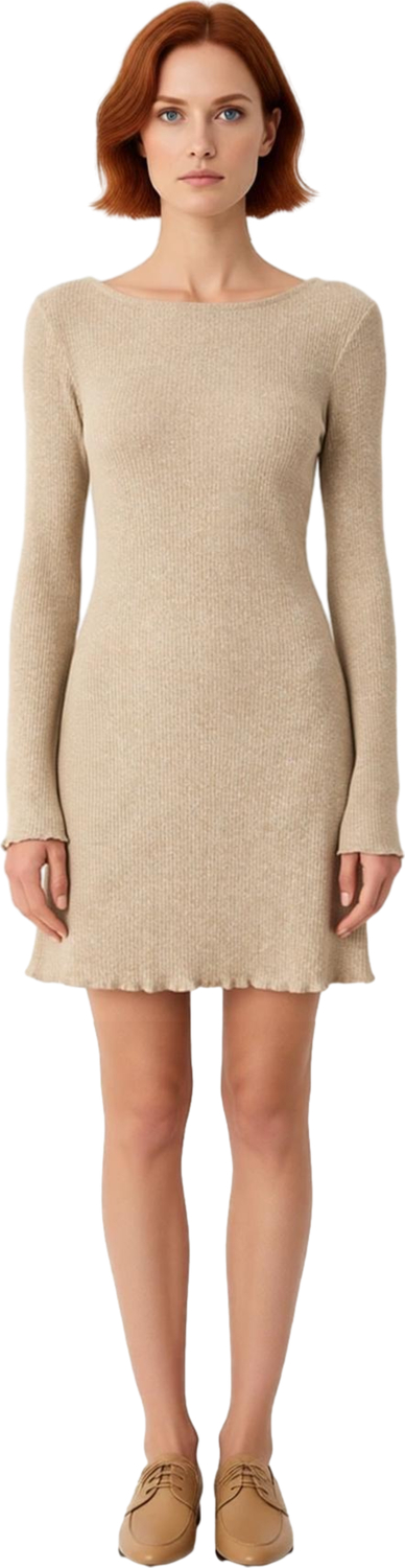 Kadın Kayık Yaka Bodycon Uzun Kollu Kaşkorse Örme Mini Elbise Günlük Şıklığınızı Tamamlar Kaliteli
