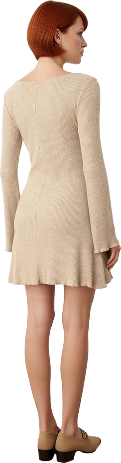 Kadın Kayık Yaka Bodycon Uzun Kollu Kaşkorse Örme Mini Elbise Günlük Şıklığınızı Tamamlar Kaliteli