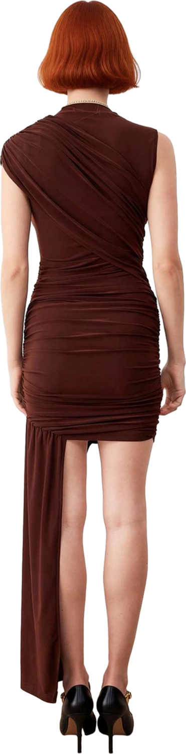 Kadınlara Özel Bodycon Kesim Kolsuz Asimetrik Mini Elbise Örme Sandy Kumaş Zarif Şık Görünüm