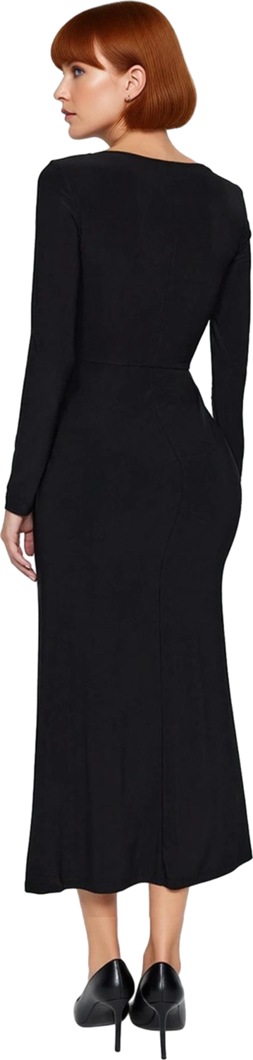 Kadınlara Özel Düz Desenli Uzun Kollu Bodycon Maxi Elbise Kare Yaka Polyester Karışımlı Kaliteli