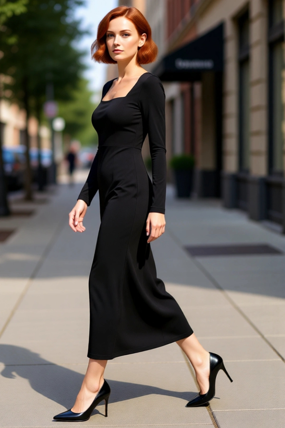 Kadınlara Özel Düz Desenli Uzun Kollu Bodycon Maxi Elbise Kare Yaka Polyester Karışımlı Kaliteli