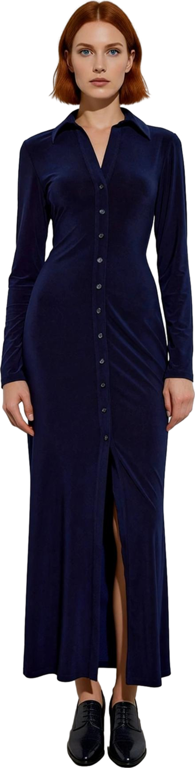 Kadın Kışlık Bodycon Maxi Elbise Polo Yaka Uzun Kol Düz Örme Şık Ve Konforlu Günlük Stil Kaliteli