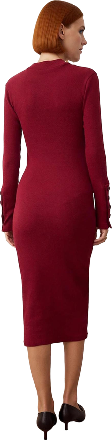 Kadın Dik Yaka Örme Bodycon Midi Elbise Düz Deseniyle Günlük Şıklığı Uzun Kollu Rahatlık Sunar
